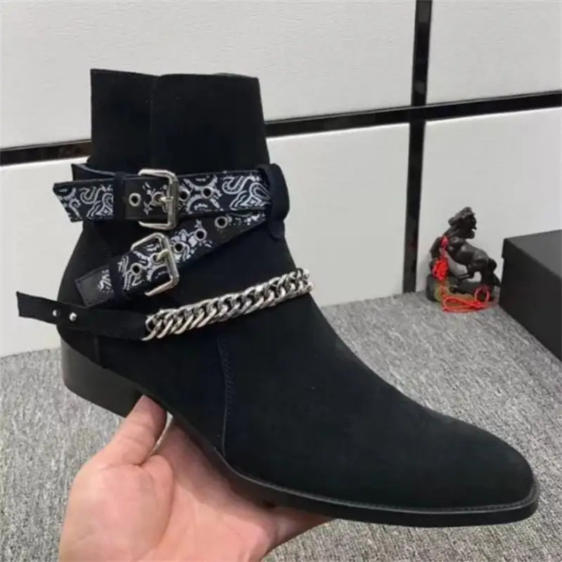 Men Ankle Boots Yellow Black Faux Suede Buckle Strap Classic Fashion Free Shipping Men Short Boots Sapato Masculino - Image 2