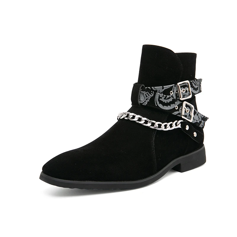 Men Ankle Boots Yellow Black Faux Suede Buckle Strap Classic Fashion Free Shipping Men Short Boots Sapato Masculino - Image 8