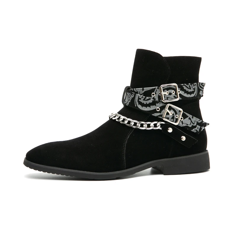 Men Ankle Boots Yellow Black Faux Suede Buckle Strap Classic Fashion Free Shipping Men Short Boots Sapato Masculino - Image 4