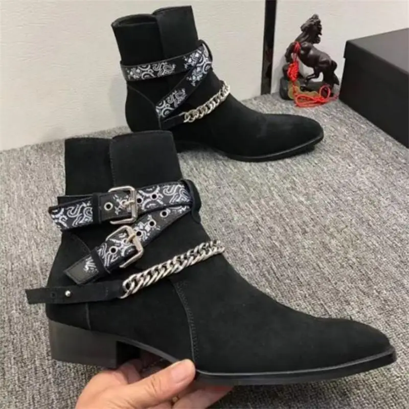 Men Ankle Boots Yellow Black Faux Suede Buckle Strap Classic Fashion Free Shipping Men Short Boots Sapato Masculino - Image 3