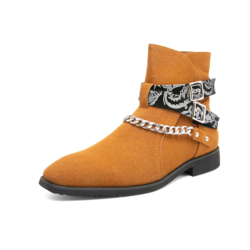 Men Ankle Boots Yellow Black Faux Suede Buckle Strap Classic Fashion Free Shipping Men Short Boots Sapato Masculino - Image 7
